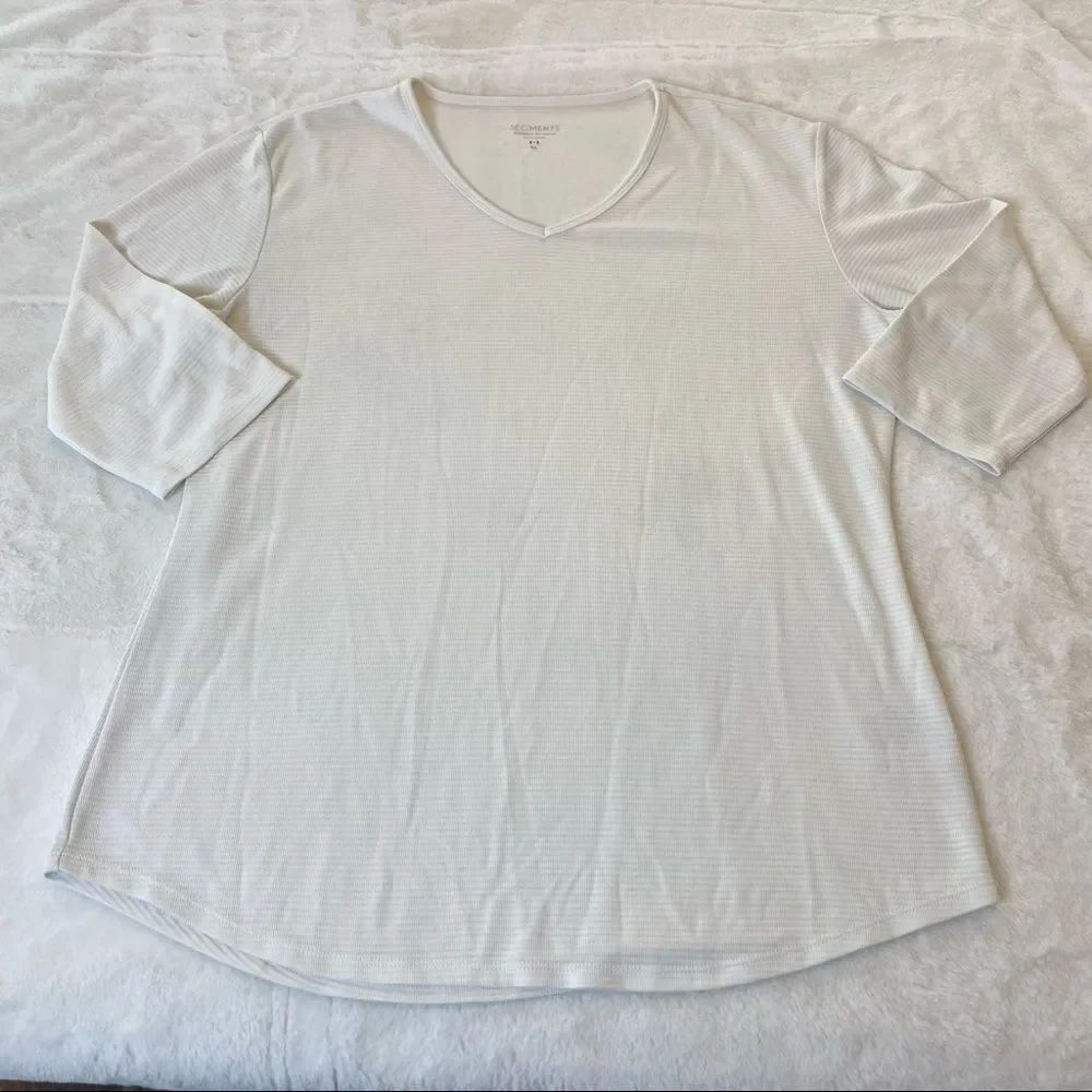 Seg'ments V Neck 3/4 Sleeve White Top Size XL